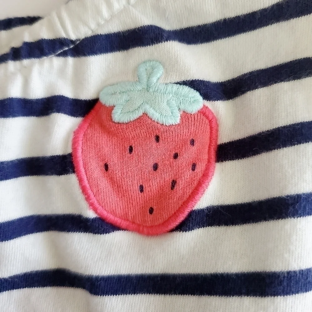 K1153 * Carter's Strawberry Appliqué Striped Top White Navy Size 12M